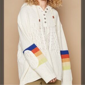 POL Cream Sweater with Rainbow Sleeves, Size M